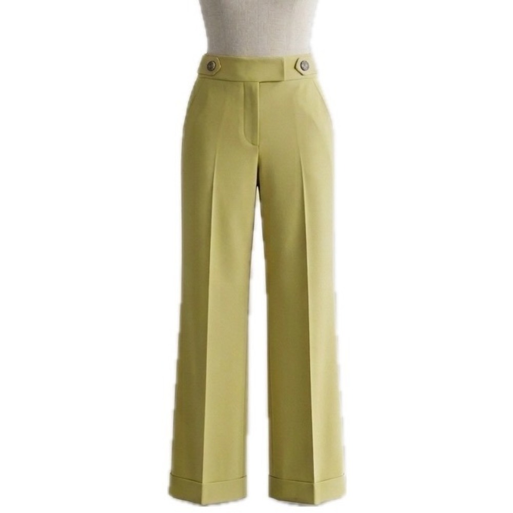 BCBGeneration Chartreuse Wide Leg Pant Slacks Trouser High Waist Flap Pocket 31"